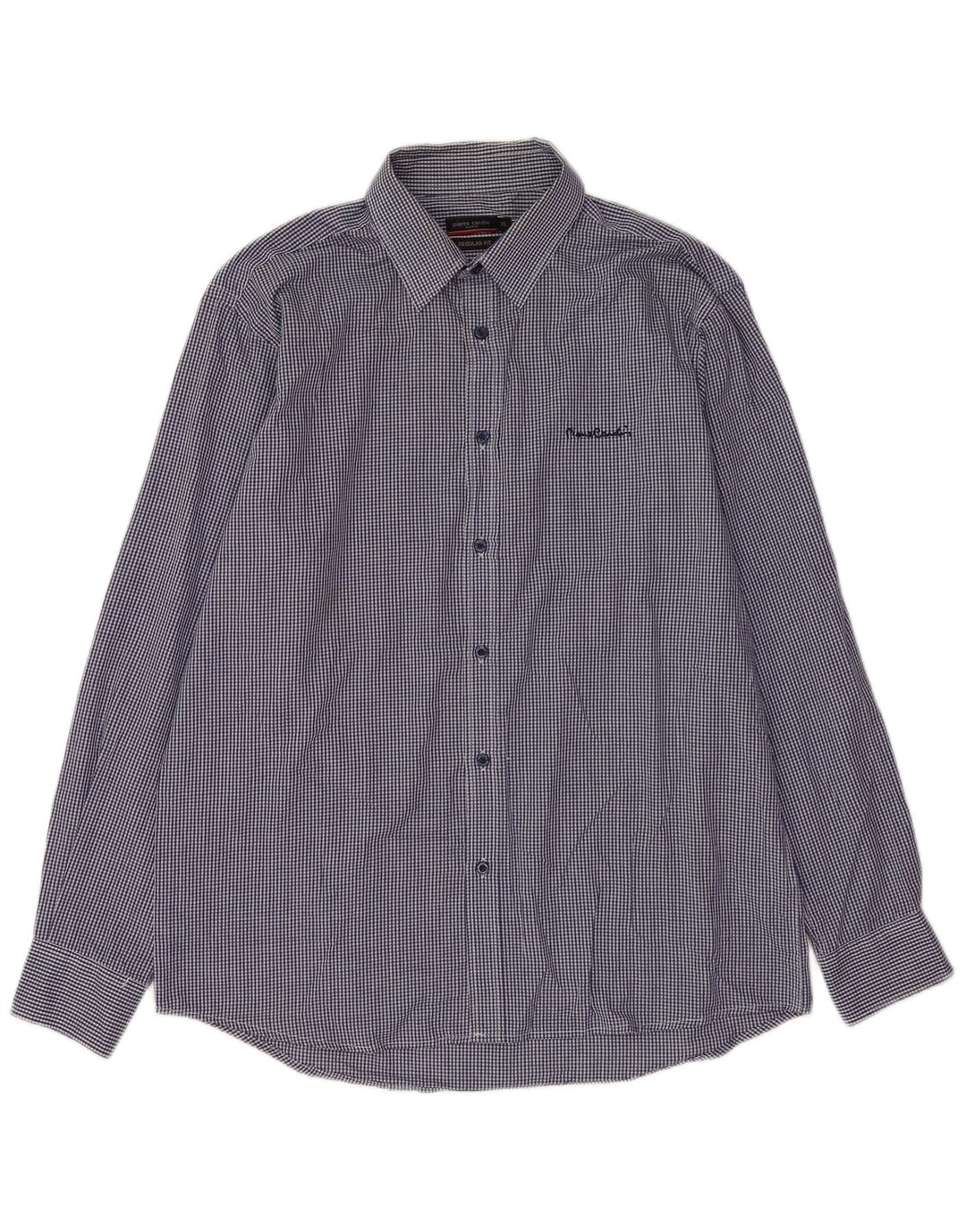Pierre Cardin Herren-Hemd, reguläre Passform, XL, Marineblau, Gingham-Polyester