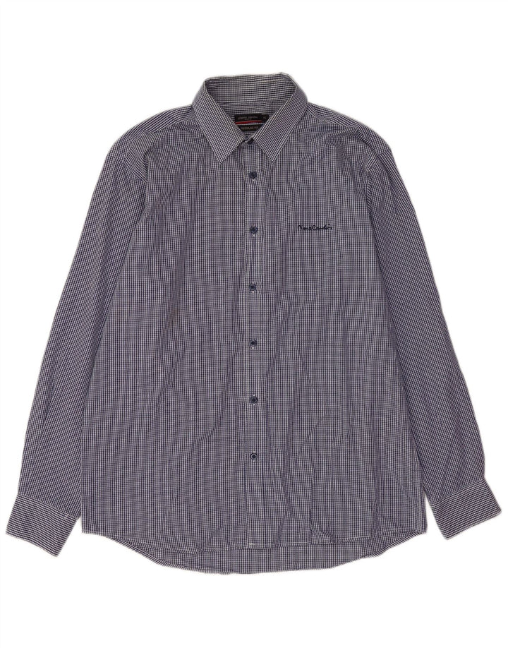 Pierre Cardin Herren-Hemd, reguläre Passform, XL, Marineblau, Gingham-Polyester