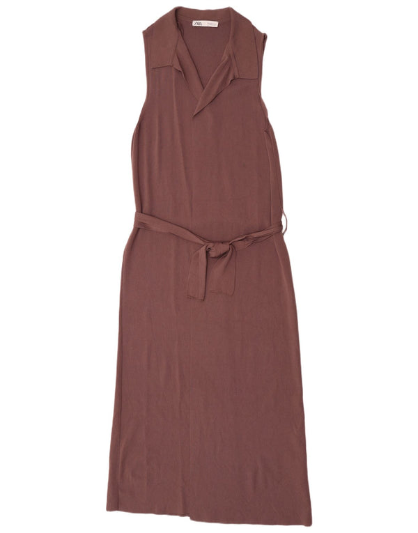 Zara Damen Ärmelloses Maxikleid UK 12 Mittelbraune Viskose