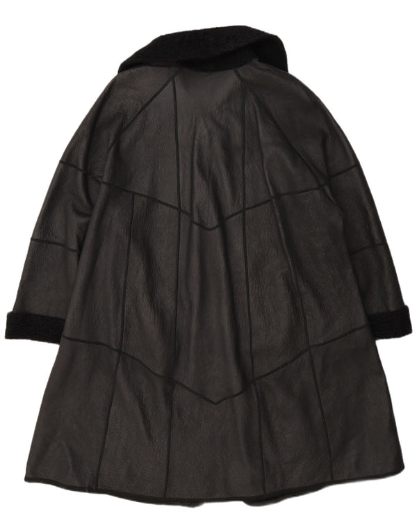 Vintage Damen Übergroßer Lammfellmantel UK 12 Medium Schwarz