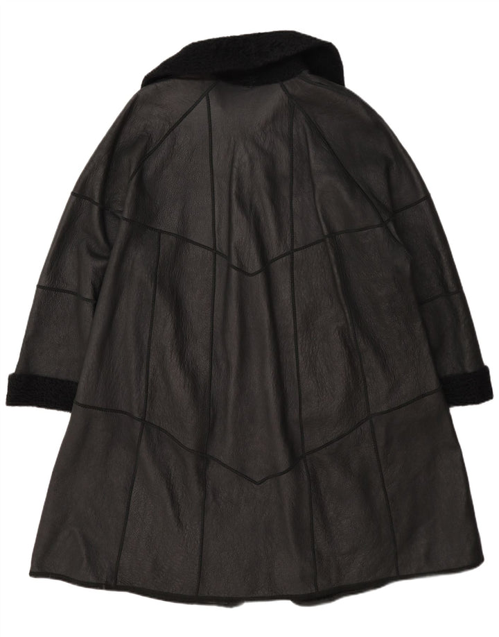 Vintage Damen Übergroßer Lammfellmantel UK 12 Medium Schwarz