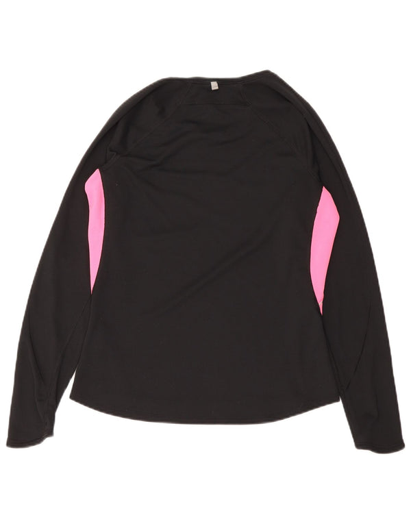 Nike Damen Dri Fit Top Langarm UK 12/14 Medium Schwarz Farbblock