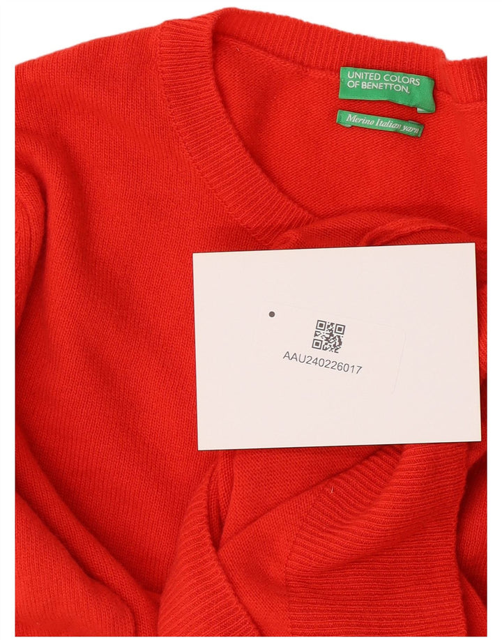 Benetton Damen-Pullover mit Rundhalsausschnitt, UK 12, mittelrote Schurwolle