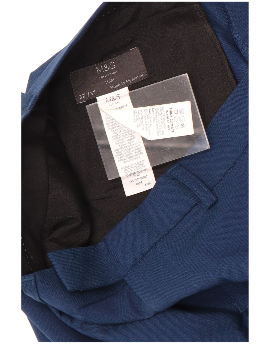 Marks & Spencer Slim-Anzughose für Herren, W32, L31, Blau, Polyester