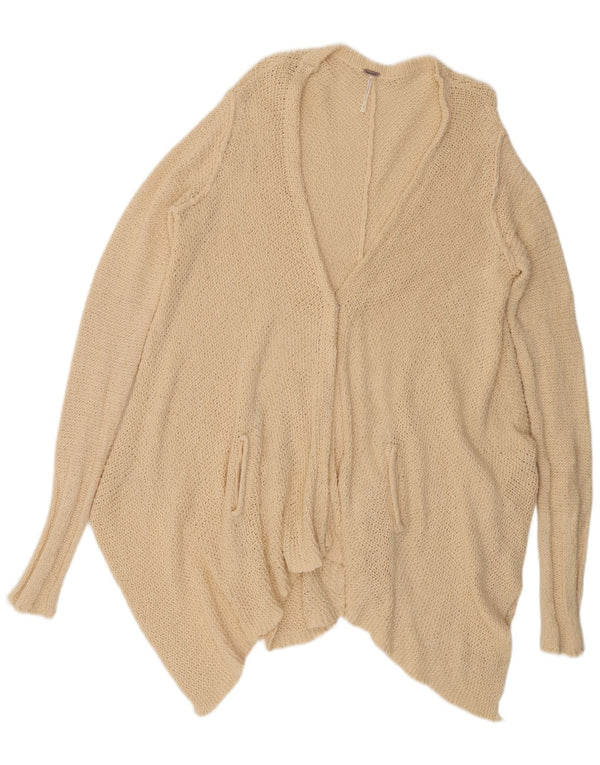 Free People Womens Asymmetric Cardigan Sweater UK 16 Large Beige Cotton