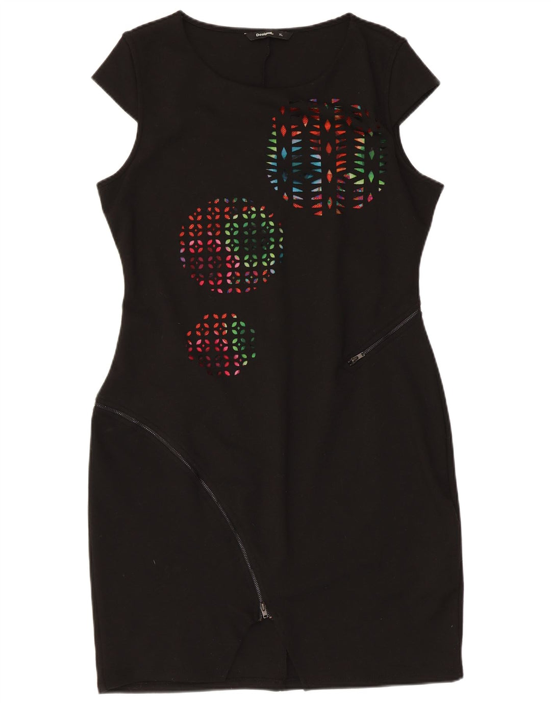 Desigual Damen Graphic Etuikleid UK 18 XL Schwarzes geometrisches Polyester