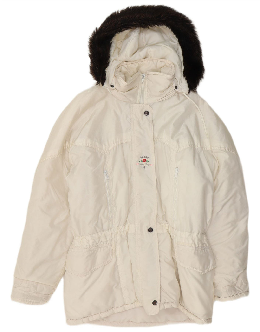 Vintage Damen Kapuzenjacke gepolstert UK 14 Large Weiß