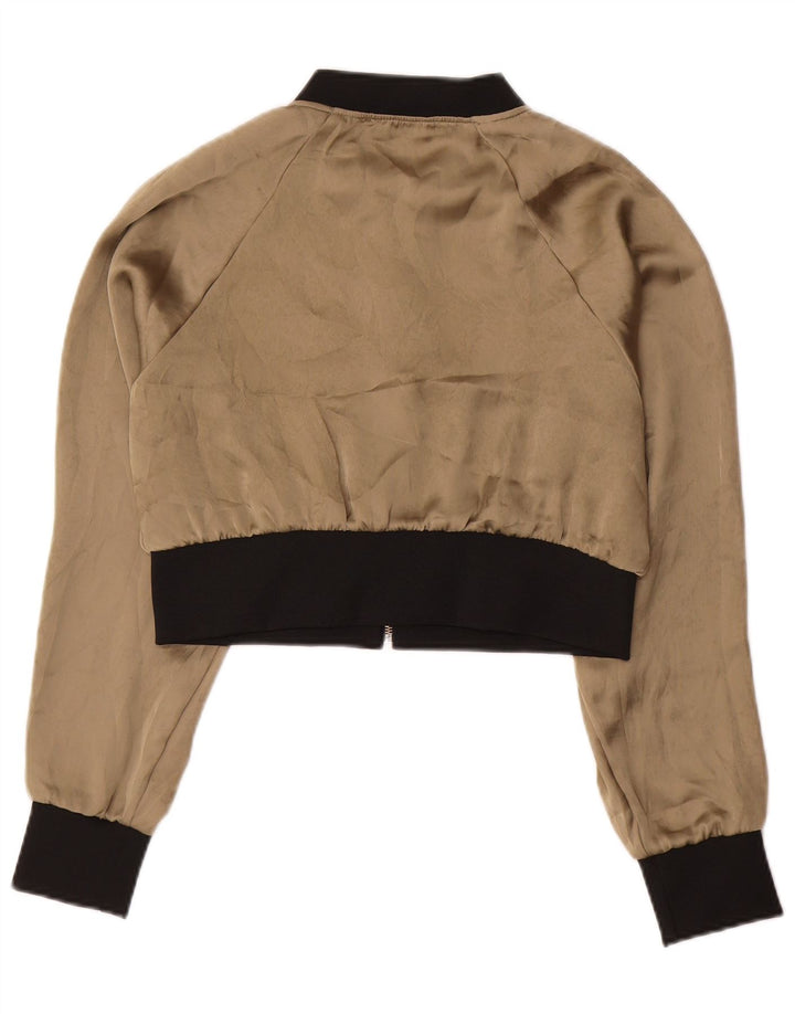 ZARA Damen Crop Bomberjacke UK 10 Small Beige Colourblock Polyester