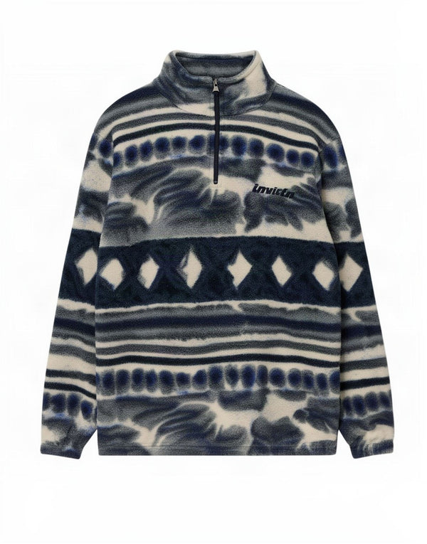 Invicta Herren-Fleecepullover mit lockerer Passform und Reißverschluss, Größe S, Marineblau, geometrisch