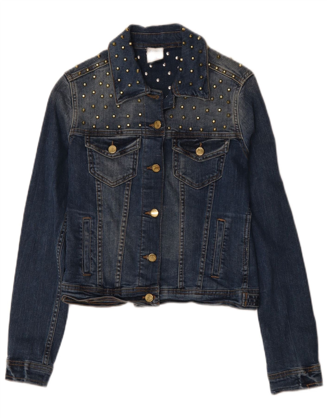 Zara Damen Crop Denim Jacke UK 10 Small Blaue Baumwolle
