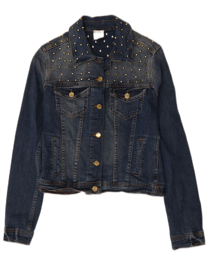 Zara Damen Crop Denim Jacke UK 10 Small Blaue Baumwolle