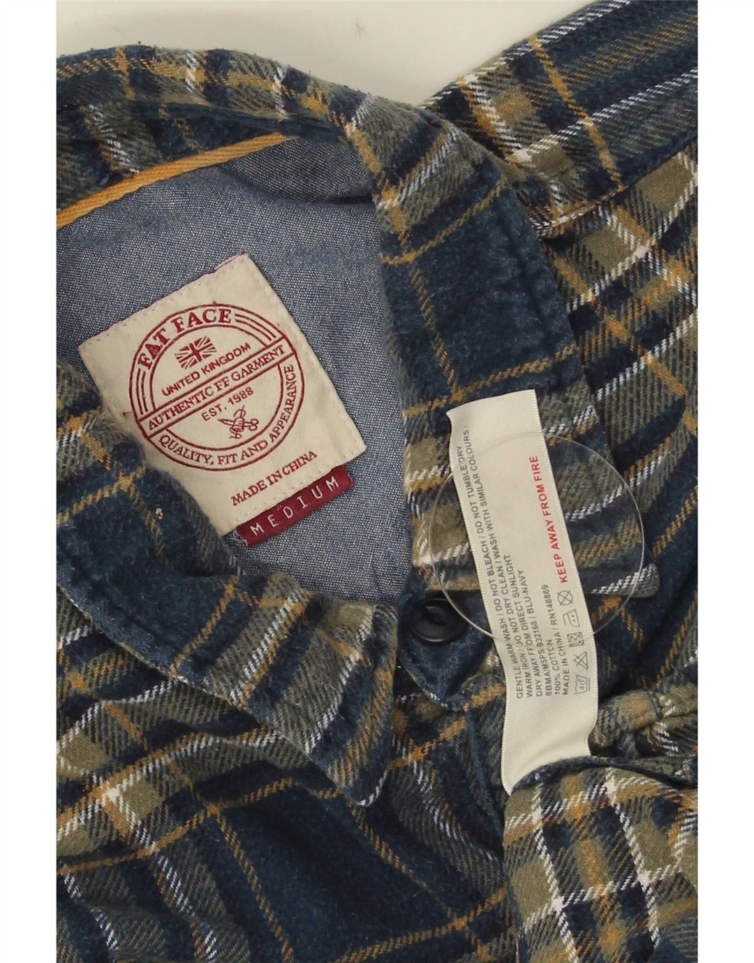 Fat Face Herren-Flanellhemd aus mittelblau karierter Baumwolle