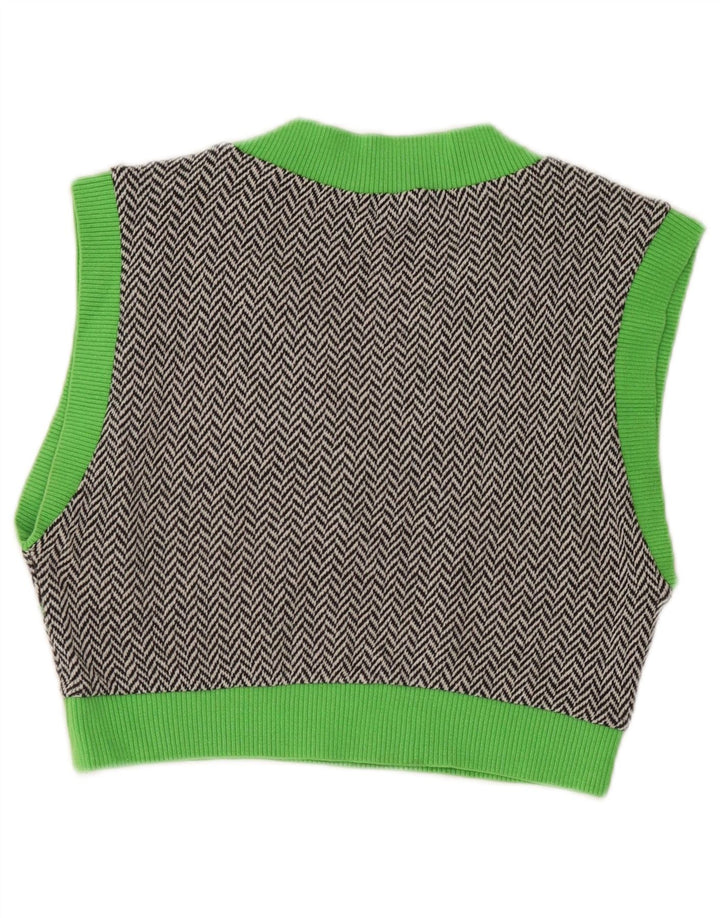 Zara Damen Ärmelloses Crop Top UK 12 Mittelgraue Colourblock-Baumwolle
