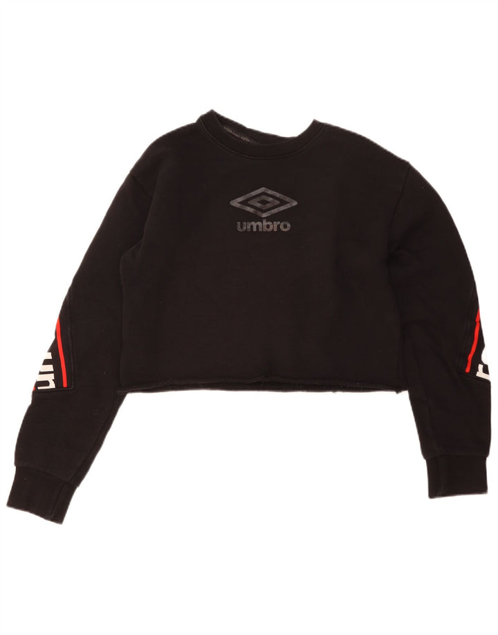 Umbro Damen Crop Graphic Sweatshirt Pullover UK 14 Medium Schwarz