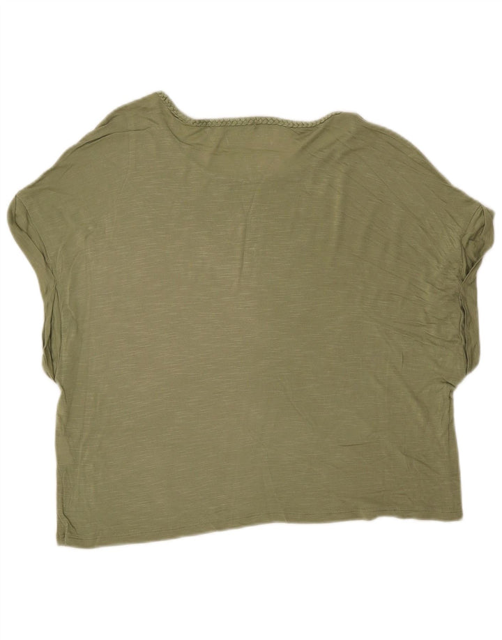 BENETTON Damen Crop Oversize T-Shirt Top UK 6 XS Khaki meliert Viskose