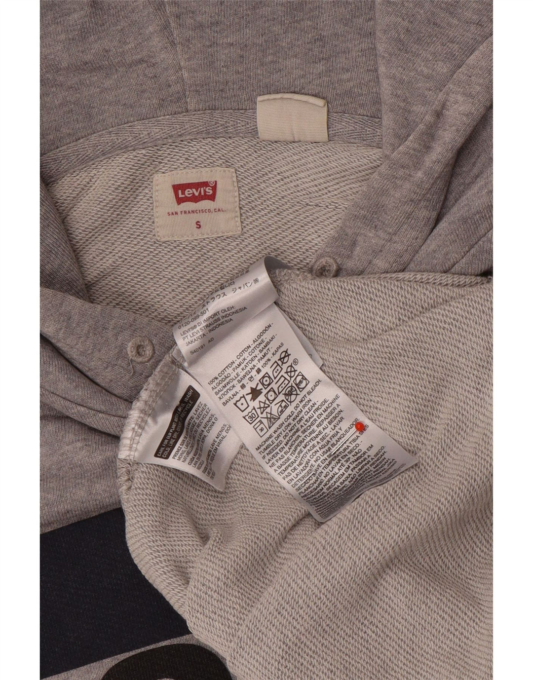 Levi's Herren-Kapuzenpullover mit Grafik, Größe S, grau gefleckte Baumwolle