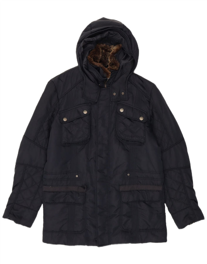 Trussardi Jeans Herren-Utility-Jacke mit Kapuze, IT 48, Mittelblau, Polyamid