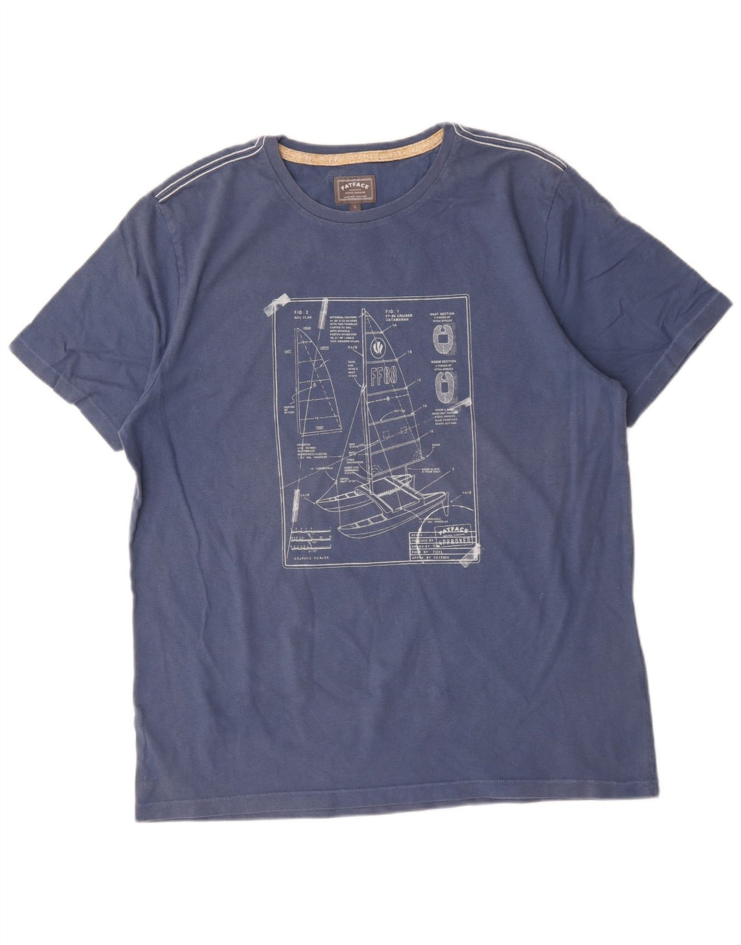Fat Face Herren-T-Shirt mit Grafik, Größe L, aus blauer Baumwolle