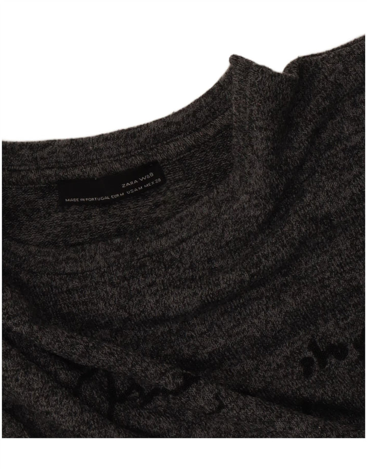 Zara Damen Pulloverkleid mit Grafik, UK 14, Mittelgrau meliert
