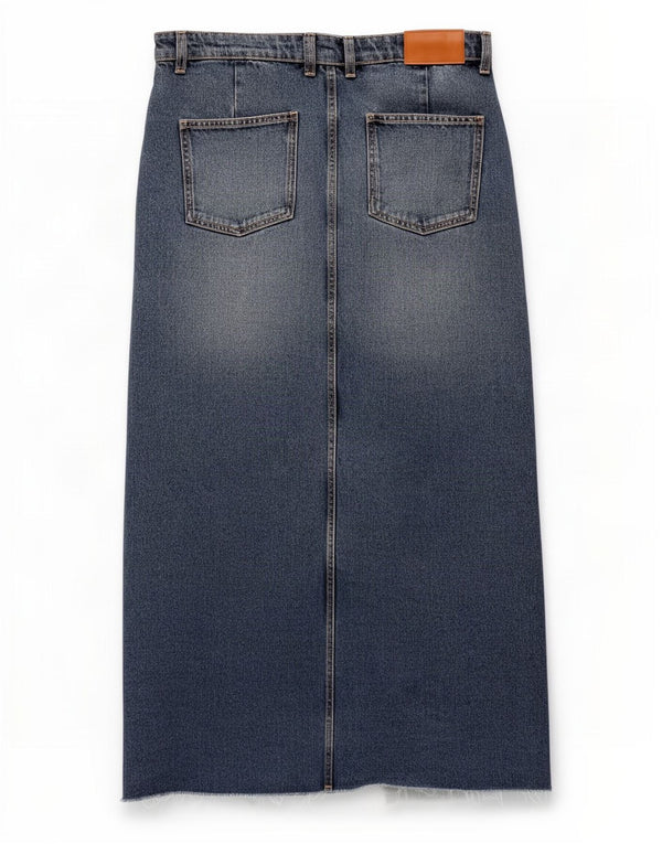 Zara Damen Maxi-Jeansrock mit hoher Taille, Größe W30, Blau, Baumwolle