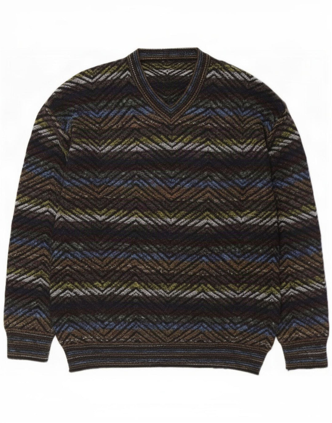 Vintage Herren Pullover mit V-Ausschnitt, groß, mehrfarbig, geometrisch