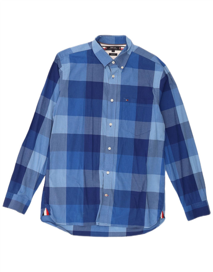 Tommy Hilfiger Herren-Hemd mit normaler Passform, große blaue Gingham-Baumwolle