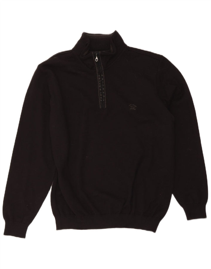 Paul & Shark Herren-Pullover mit Reißverschluss am Hals, XL, schwarze Schurwolle