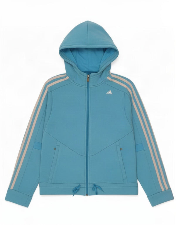 Adidas Damen Climalite Zip Hoodie Pullover UK 12 Mittelblaue Baumwolle