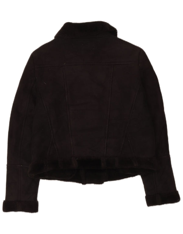 Oasis Damen Sherpa Bikerjacke UK 14 Medium Schwarz Polyester