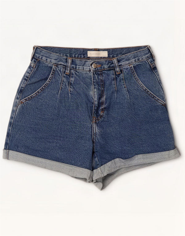 Topshop Damen-Jeansshorts mit Falten, UK 10, Größe S, W28, blaue Baumwolle