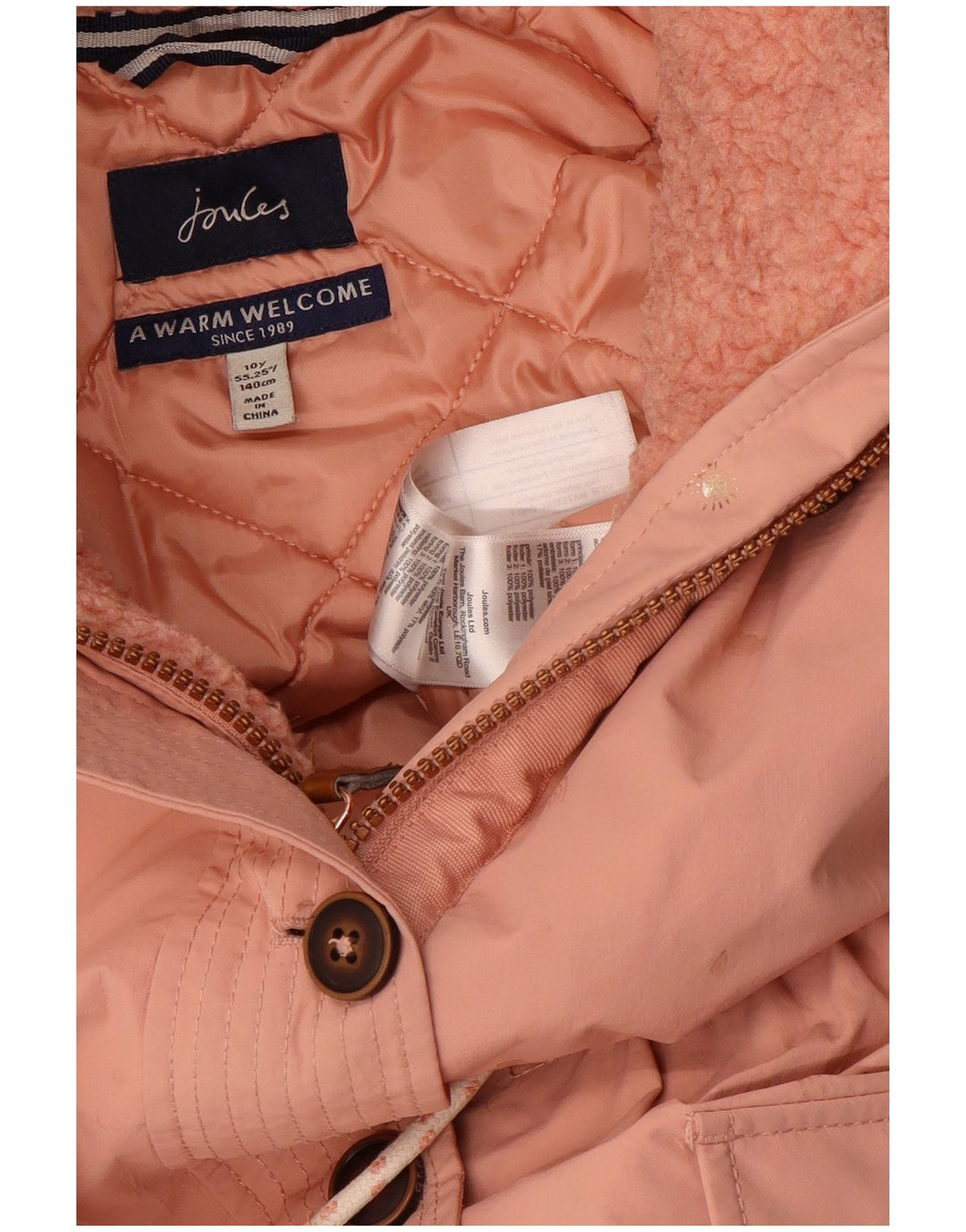 Joules Mädchen-Parka mit Kapuze, 9–10 Jahre, rosa, Polyester