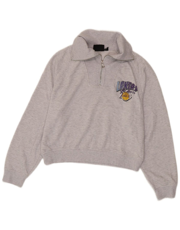 NBA Damen Lakers Graphic Zip Neck Sweatshirt Pullover UK 10/12 Small Grau