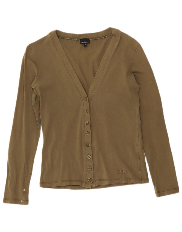 CALVIN KLEIN JEANS Womens Cardigan Sweater UK 10 Small Khaki Cotton