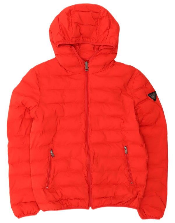 Guess Mens Hooded Padded Jacket UK 40 Medium Red Polyester
