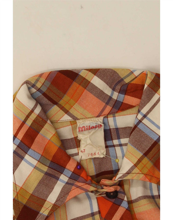 Vintage Damen Ärmelloses Etuikleid IT 42 Mittelorange kariertes Polyester