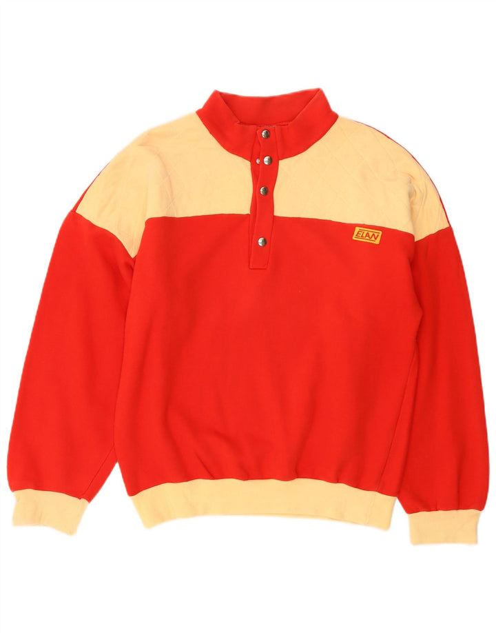 Vintage Herren-Sweatshirt mit Knopfkragen, IT 48, Mittelrot, Farbblock