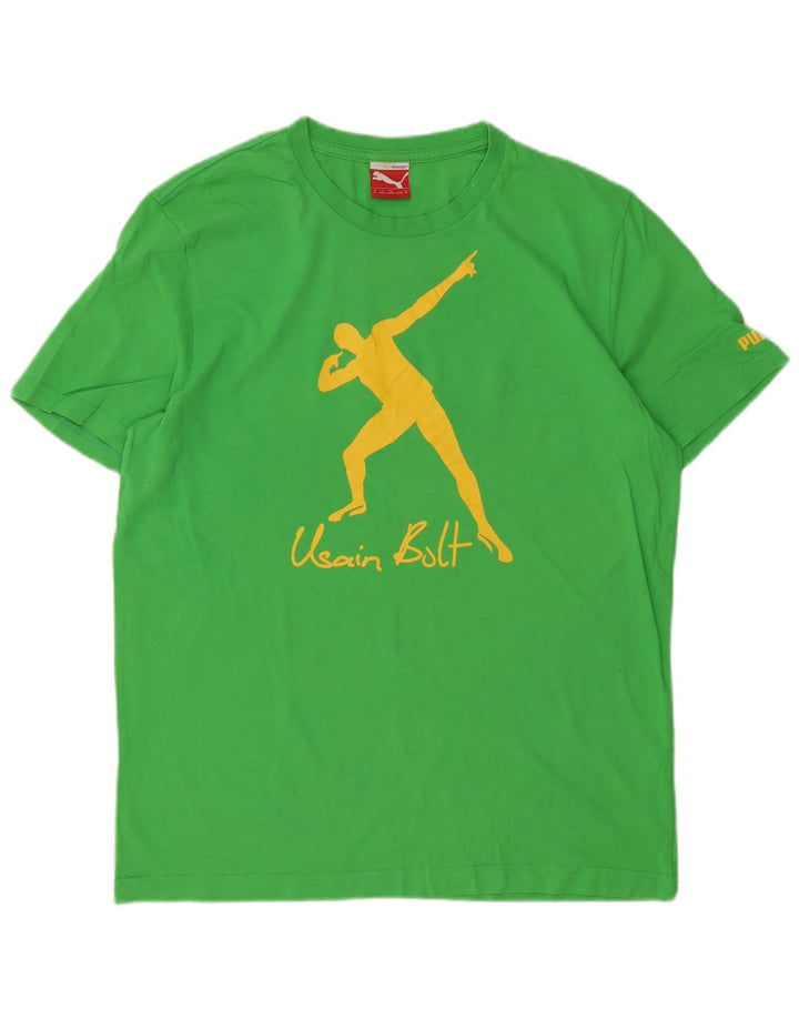 Puma Herren Usain Bolt Grafik-T-Shirt-Oberteil aus mittelgrüner Baumwolle