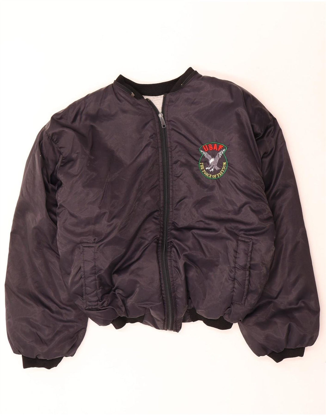 Vintage Herren Bomber Graphic Wattierte Jacke UK 40 Large Marineblau