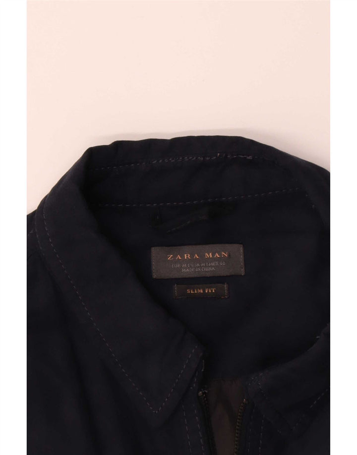 Zara Herren Slim Fit Bomberjacke UK 38 Medium Marineblau Polyester