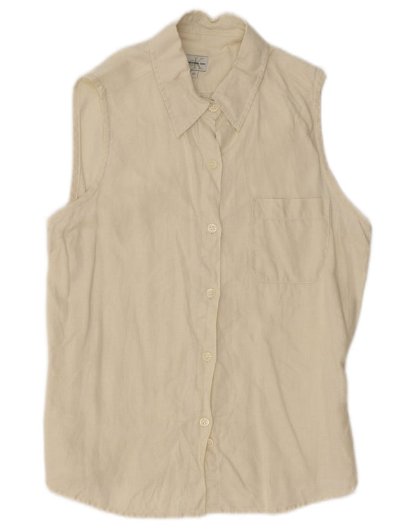 Calvin Klein Jeans Damen Ärmelloses Hemd UK 12 Medium Beige Leinen