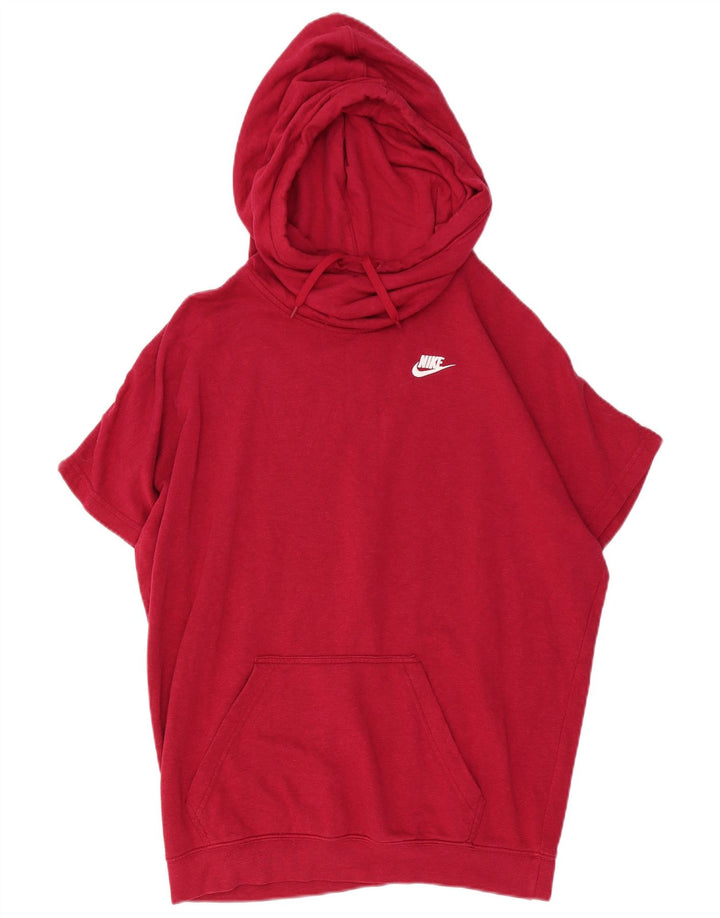 Nike Damen Longline Short Sleeve Oversized Hoodie Pullover UK 10 Small Pink