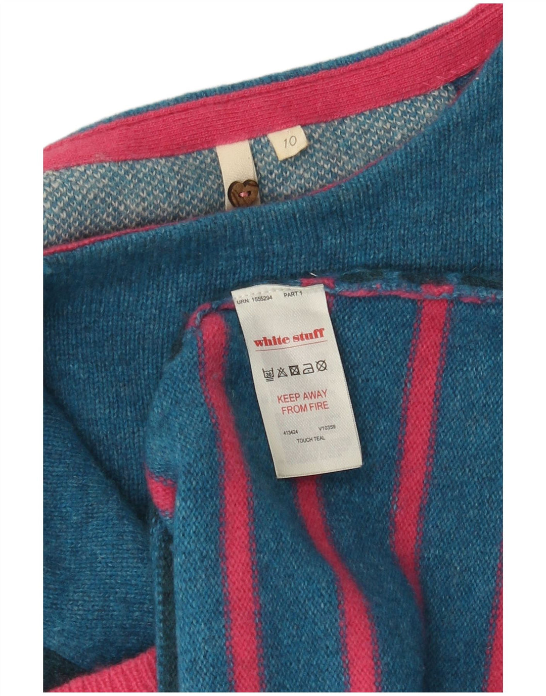 White Stuff Damen-Pullover, Gr. 10, kleine blau gestreifte Lammwolle