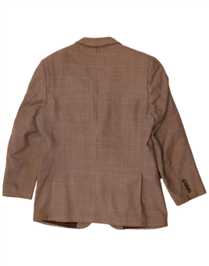 Aquascutum Herren-Blazer mit 2 Knöpfen, UK 42, XL, braune Wolle mit Hahnentrittmuster