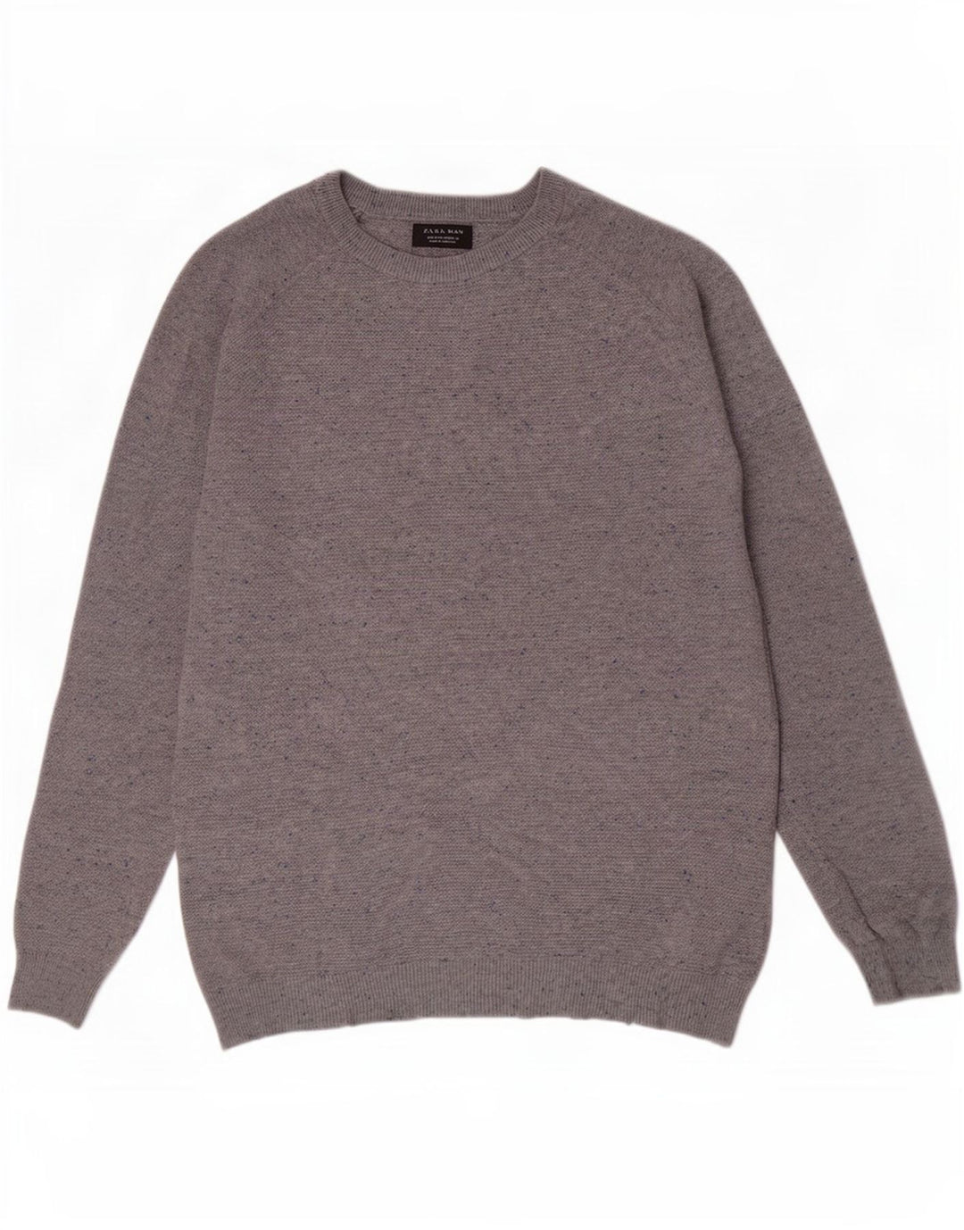 Zara Herren-Pullover mit U-Boot-Ausschnitt, mittelgrau gefleckte Baumwolle
