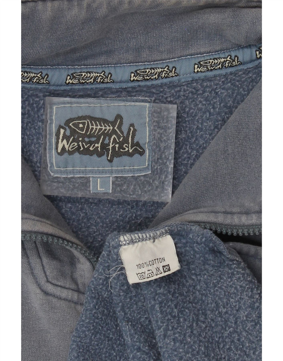 WEIRD FISH Herren-Sweatshirt mit Reißverschluss am Hals, groß, aus blauer Baumwolle