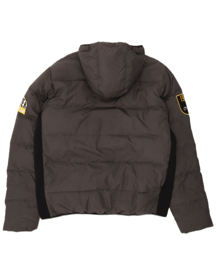 Playlife wattierte Herrenjacke mit Kapuze, UK 44 2XL, graues Colourblock-Polyester