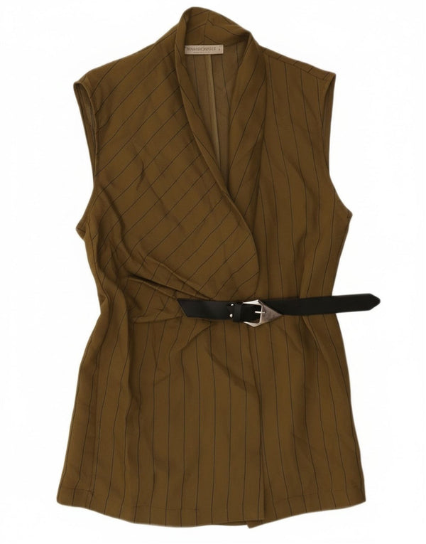 Rinascimento Damen Blazer, ärmellos, Gr. 14, groß, Khaki, gestreift