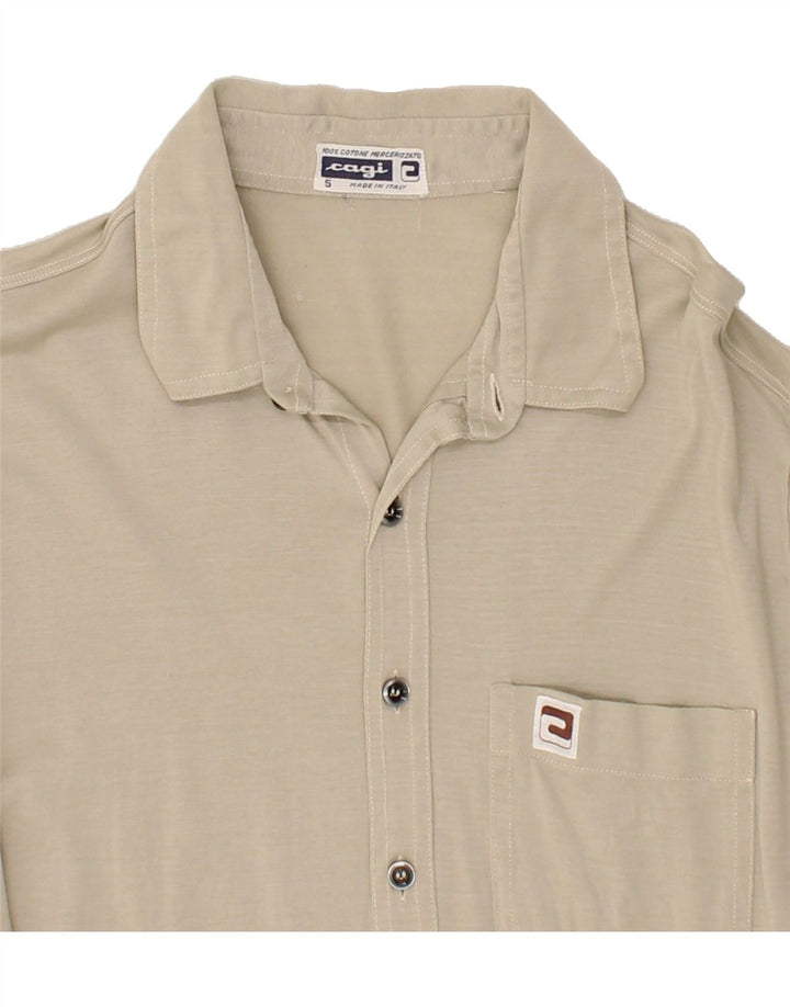 VINTAGE Mens Shirt Medium Beige Cotton Vintage Vintage and Second-Hand Vintage from Messina Hembry 