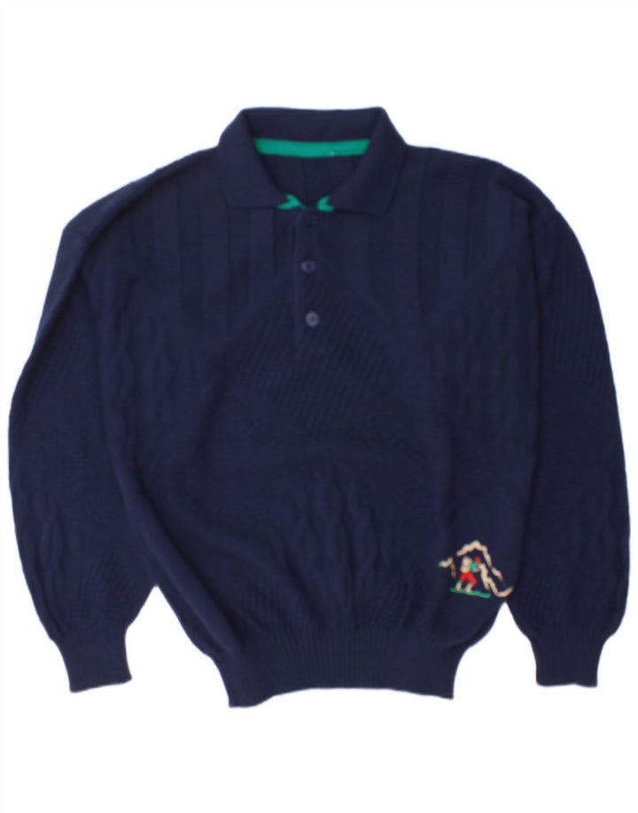 Vintage Herren Rollkragenpullover Pullover Große Marineblaue Wolle