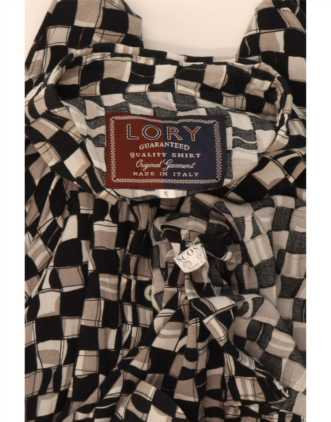 Vintage Herrenhemd Kleine schwarze geometrische Viskose
